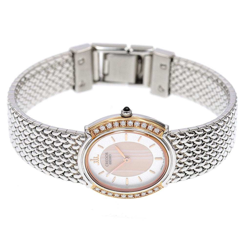 SEIKO CREDOR 5A70-3000/GSWE986 Side diamond Quartz Ladies Watch_887491