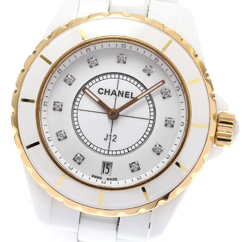 CHANEL J12 H2180 White ceramic 11P diamond PG bezel Quartz Men's_887994