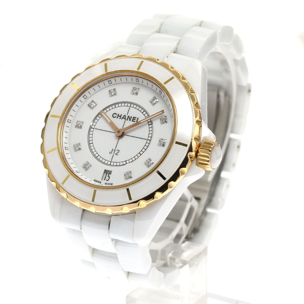 CHANEL J12 H2180 White ceramic 11P diamond PG bezel Quartz Men's_887994