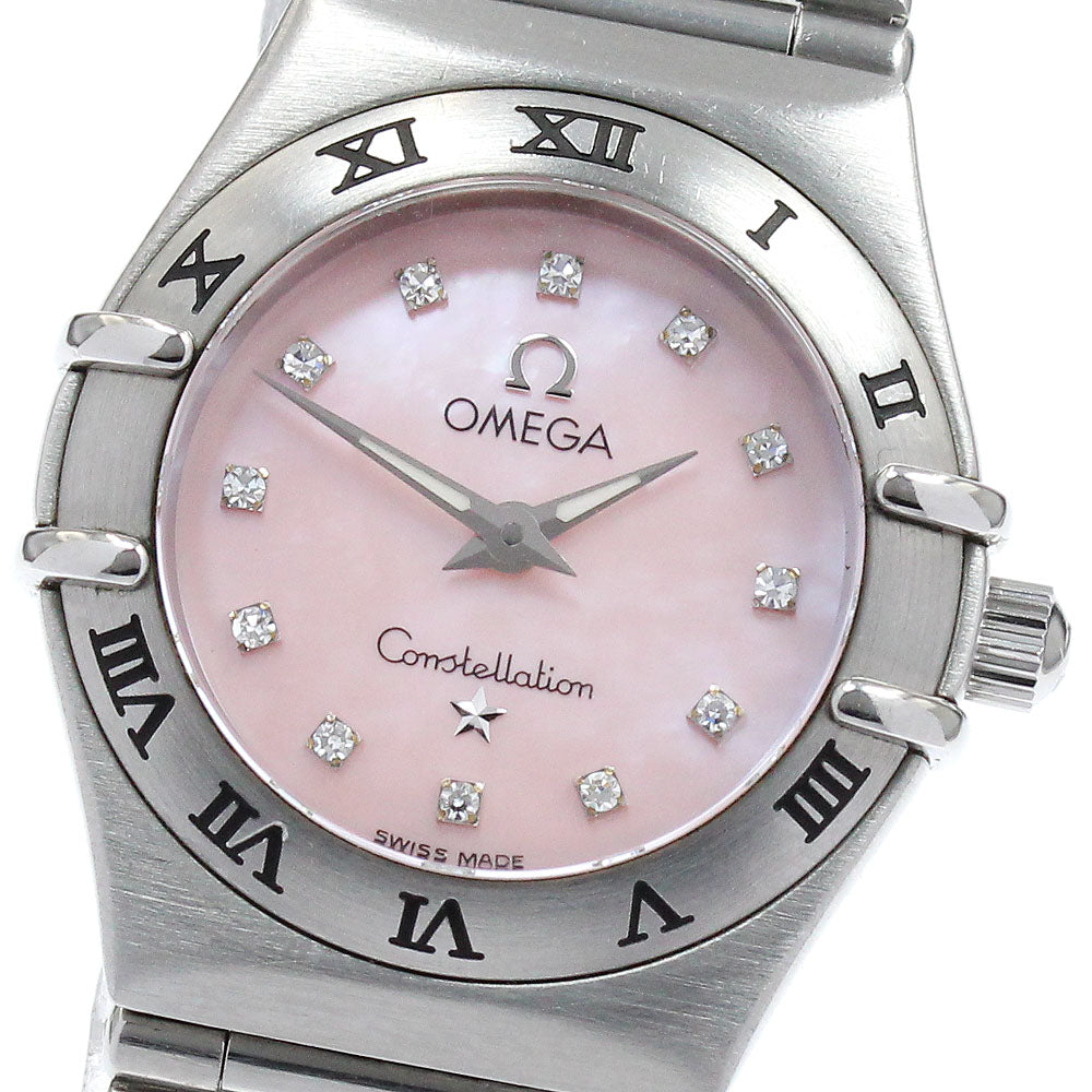 OMEGA Constellation Mini 1562.65 12P diamond Pink shell Dial Quartz Ladies Watch_888283