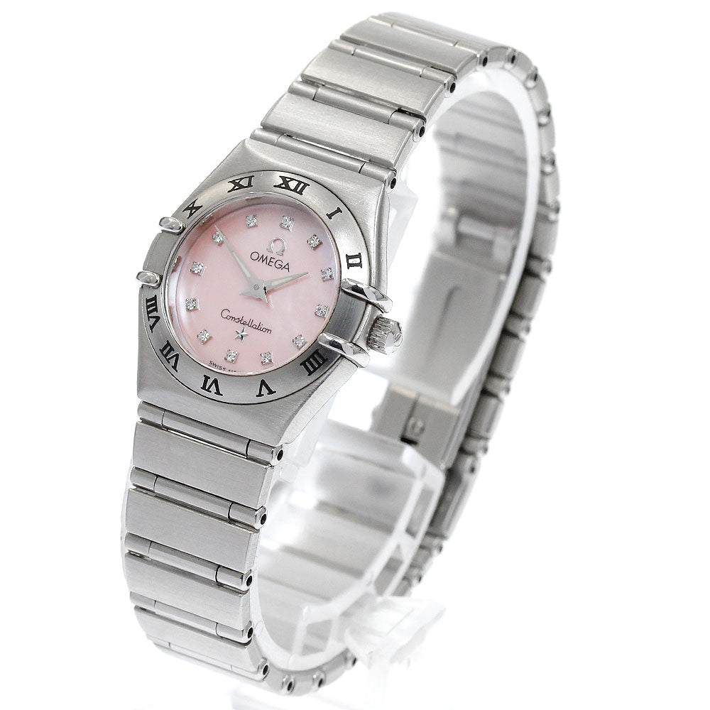 OMEGA Constellation Mini 1562.65 12P diamond Pink shell Dial Quartz Ladies Watch_888283