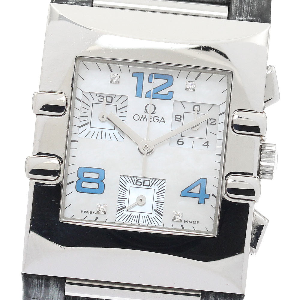 OMEGA Constellation Quadra 1841.76.61 4P Diamond Chronograph White shell Dial Quartz Ladies Watch_888374