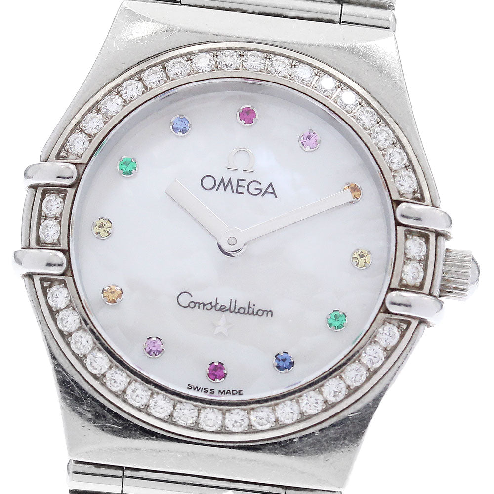 OMEGA Constellation Iris 1475.79 12P colored stones diamond bezel White shell Dial Quartz Ladies Watch_888560