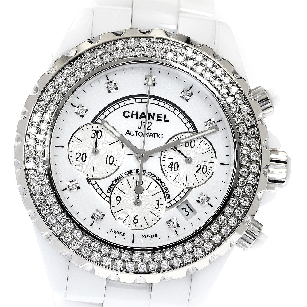 CHANEL J12 white ceramic H2009 9P Diamond Chronograph After Diamond Bezel White / Silver Dial Automatic Men's Watch_888642