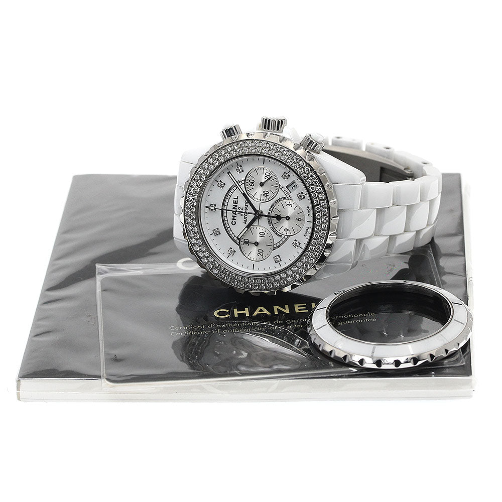 CHANEL J12 white ceramic H2009 9P Diamond Chronograph After Diamond Bezel White / Silver Dial Automatic Men's Watch_888642