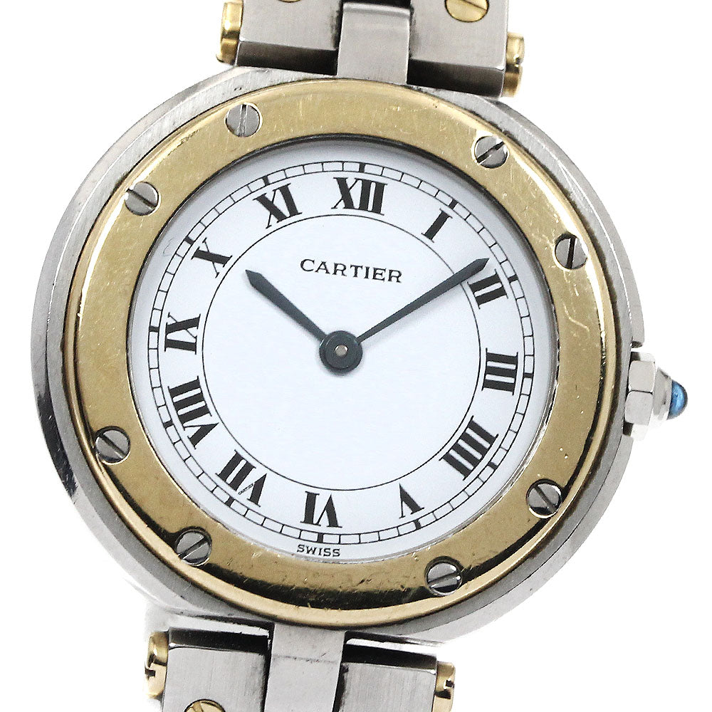 CARTIER Santos Round SM 84038288 YG2 tone white Dial Quartz Ladies Watch_888947