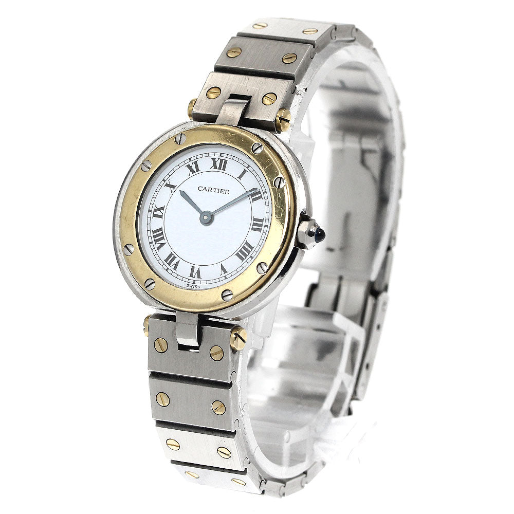 CARTIER Santos Round SM 84038288 YG2 tone white Dial Quartz Ladies Watch_888947