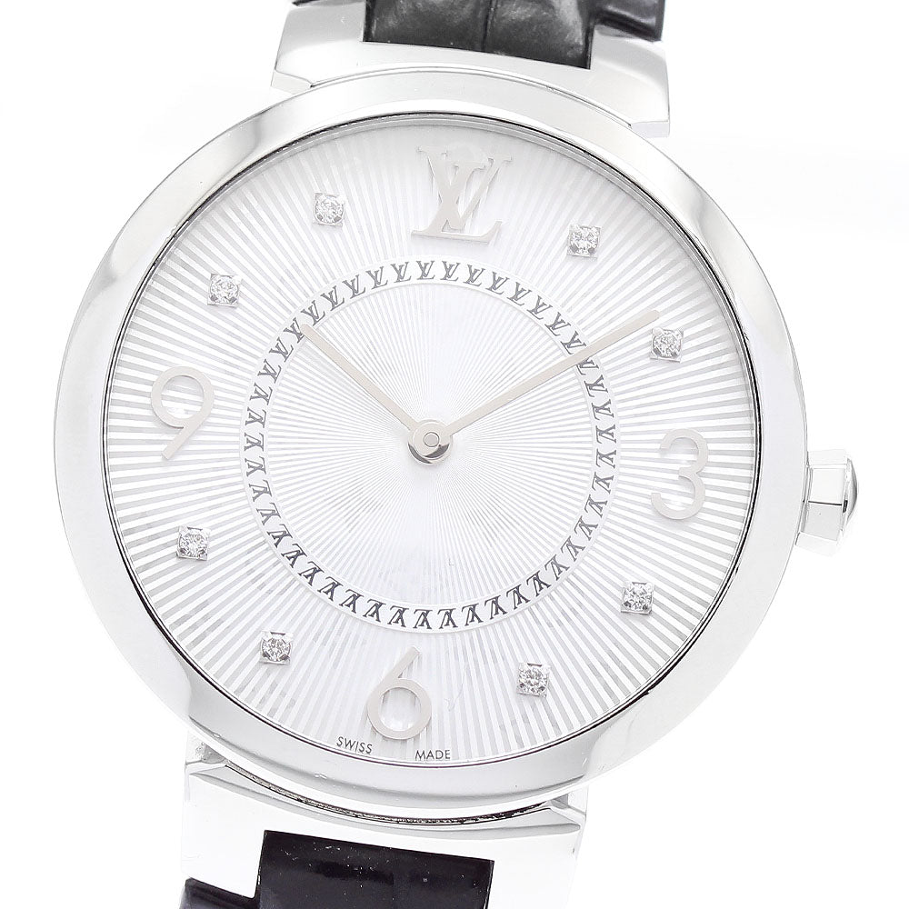 LOUIS VUITTON Tambour Slim MM Q13MJ 8P diamond Silver Dial Quartz Ladies Watch_889353