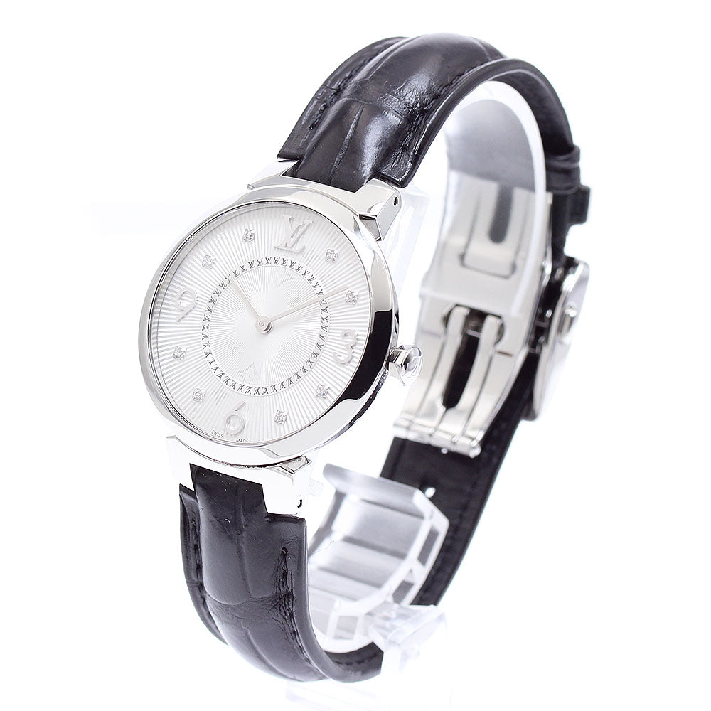 LOUIS VUITTON Tambour Slim MM Q13MJ 8P diamond Silver Dial Quartz Ladies Watch_889353
