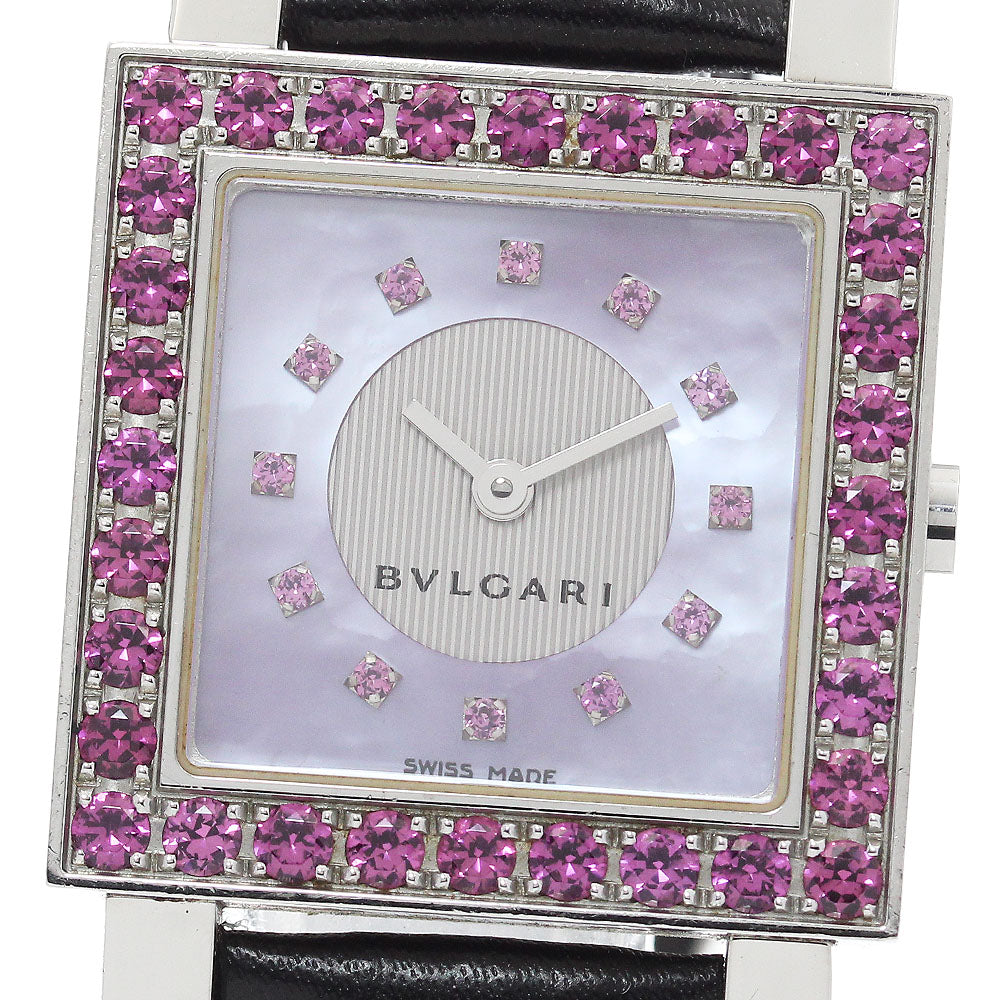 BVLGARI Quadlard SQ27SLD Garnet bezel 12P Pink shell Dial Quartz Ladies Watch_889648