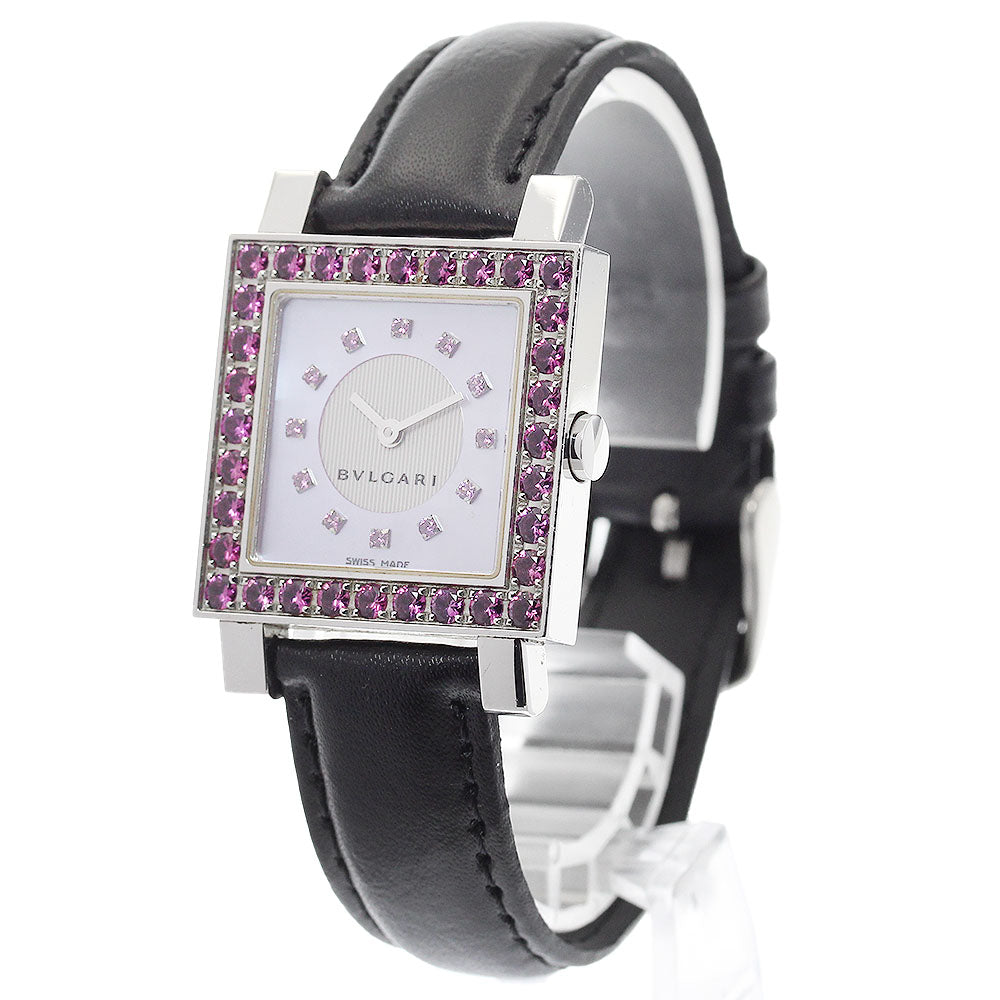 BVLGARI Quadlard SQ27SLD Garnet bezel 12P Pink shell Dial Quartz Ladies Watch_889648
