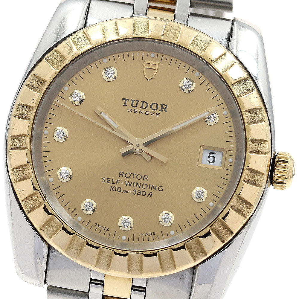 TUDOR Classic Date 21013 YG/SS 10P diamond Automatic Men's Watch_890098