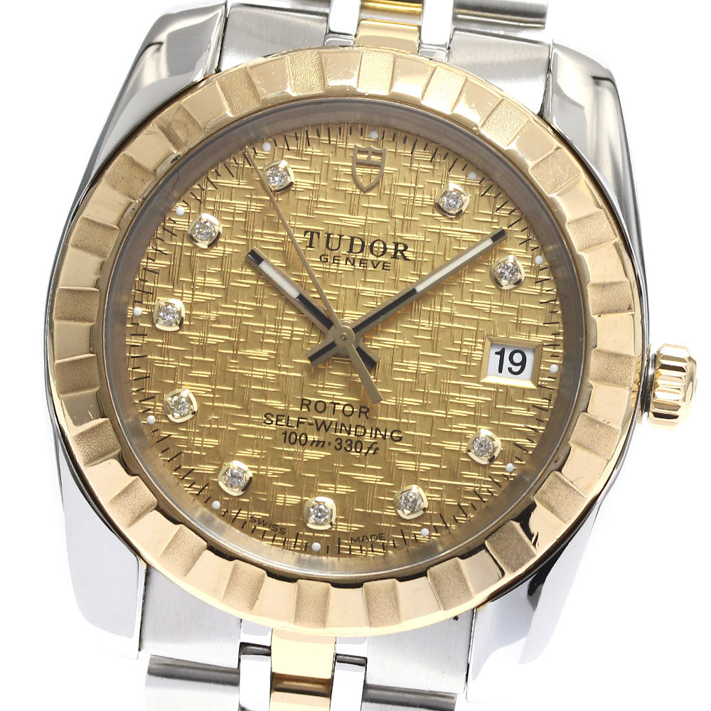 TUDOR Classic Date 21013 YG2 tone 10P diamond Gold Dial Automatic Men's_890099