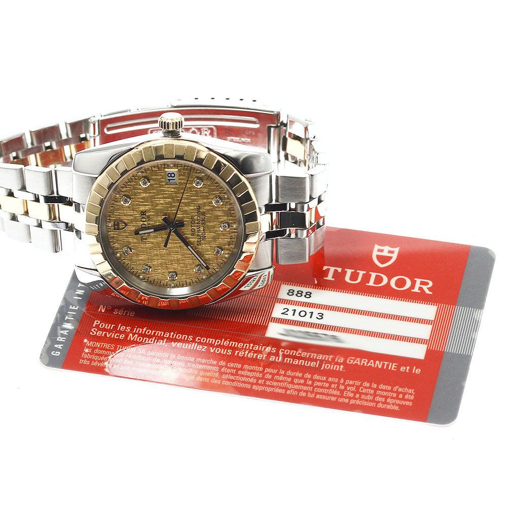 TUDOR Classic Date 21013 YG2 tone 10P diamond Gold Dial Automatic Men's_890099