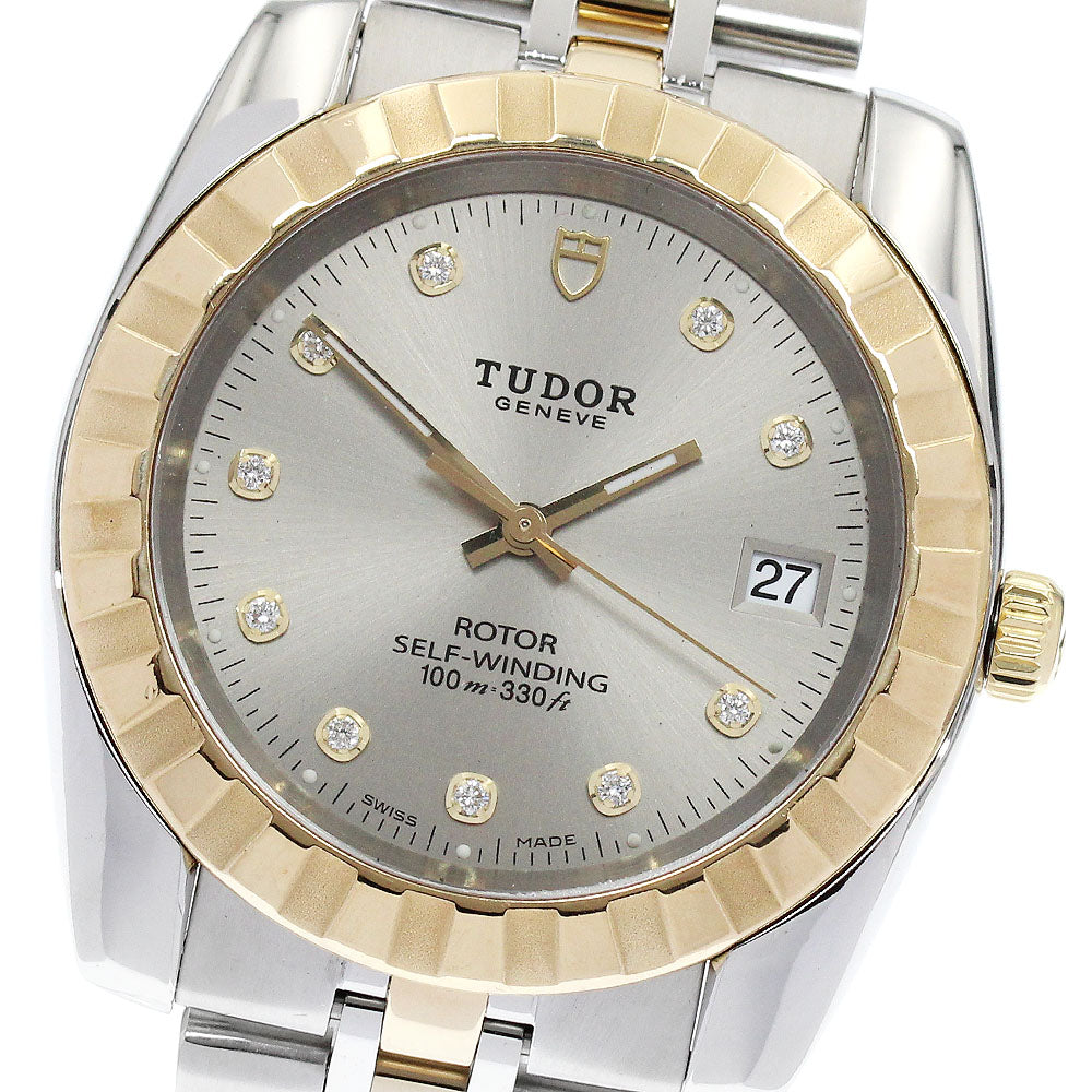 TUDOR Classic Date 21013 YG2 tone 10P diamond Gray Dial Automatic Men's_890100