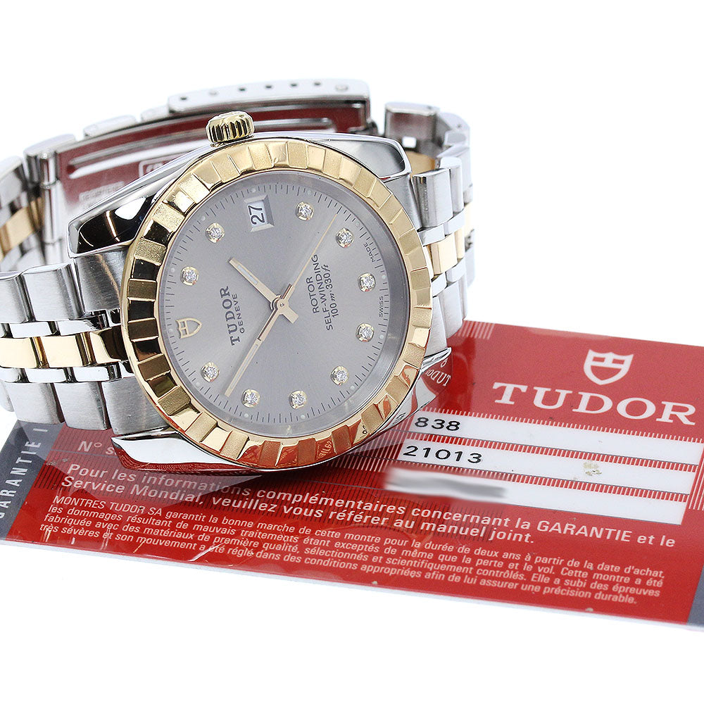 TUDOR Classic Date 21013 YG2 tone 10P diamond Gray Dial Automatic Men's_890100