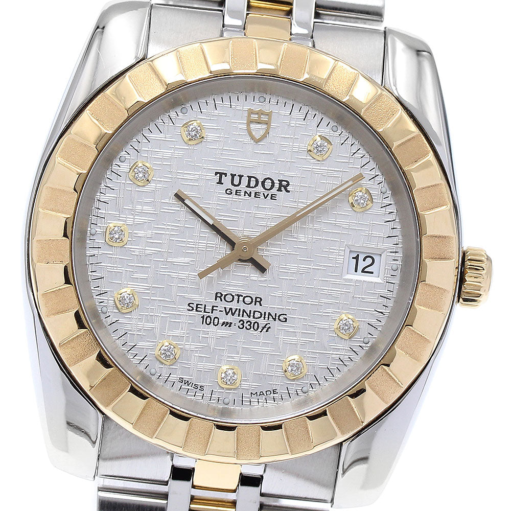 TUDOR Classic Date 21013 YG2 tone 10P diamond Silver Dial Automatic Men's_890103