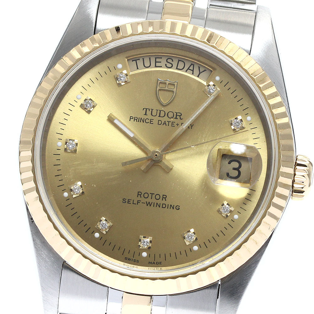 TUDOR Prince Date Day 76213 YG2 tone 10P diamond Gold Dial Auto Men's_890107