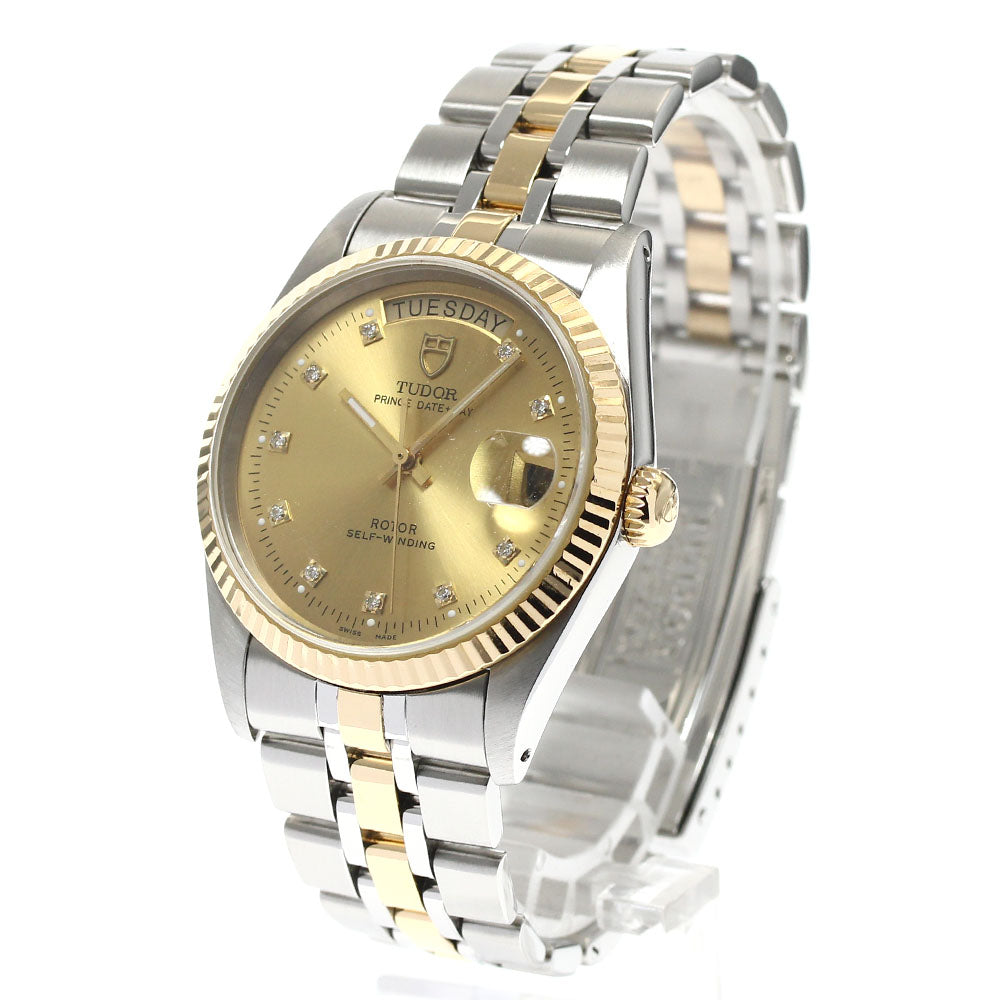 TUDOR Prince Date Day 76213 YG2 tone 10P diamond Gold Dial Auto Men's_890107