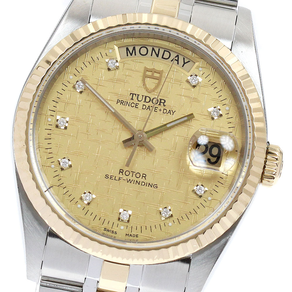 TUDOR Prince Date Day 76213 YG2 tone 10P diamond Gold Dial Auto Men's_890115