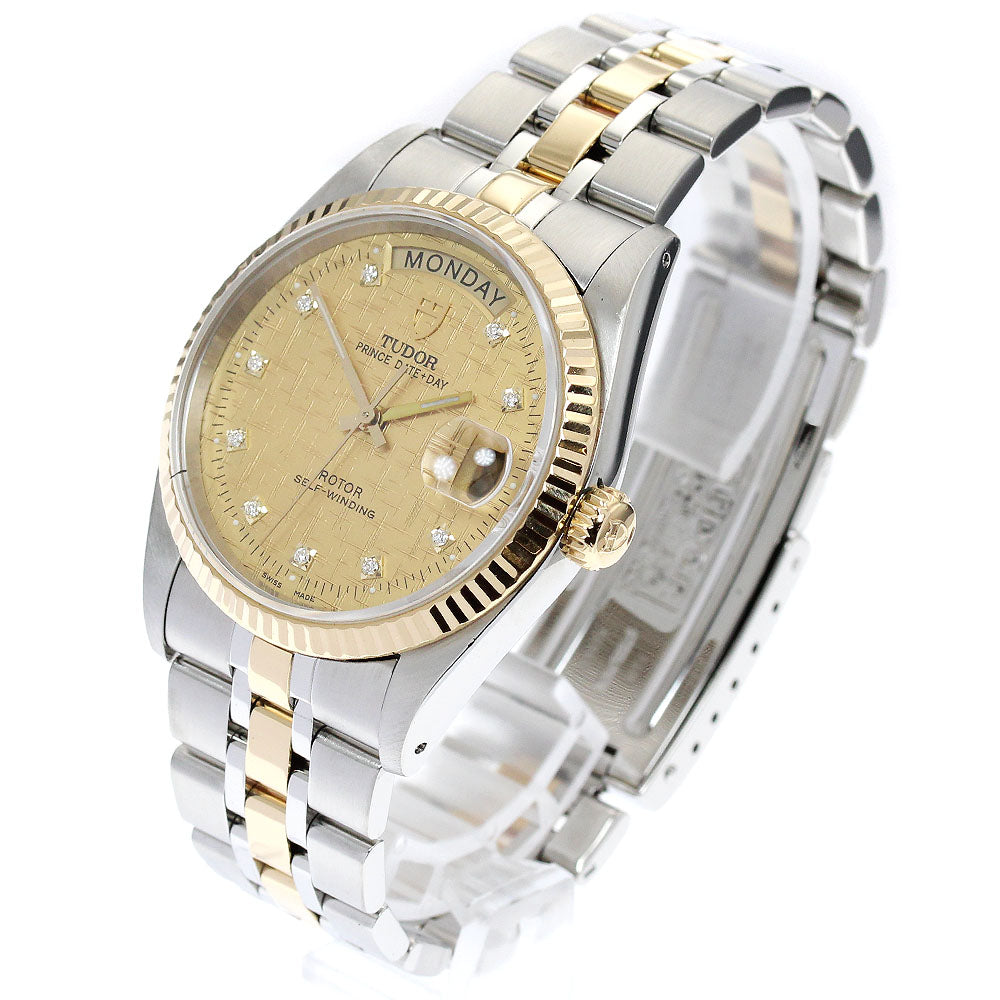 TUDOR Prince Date Day 76213 YG2 tone 10P diamond Gold Dial Auto Men's_890115