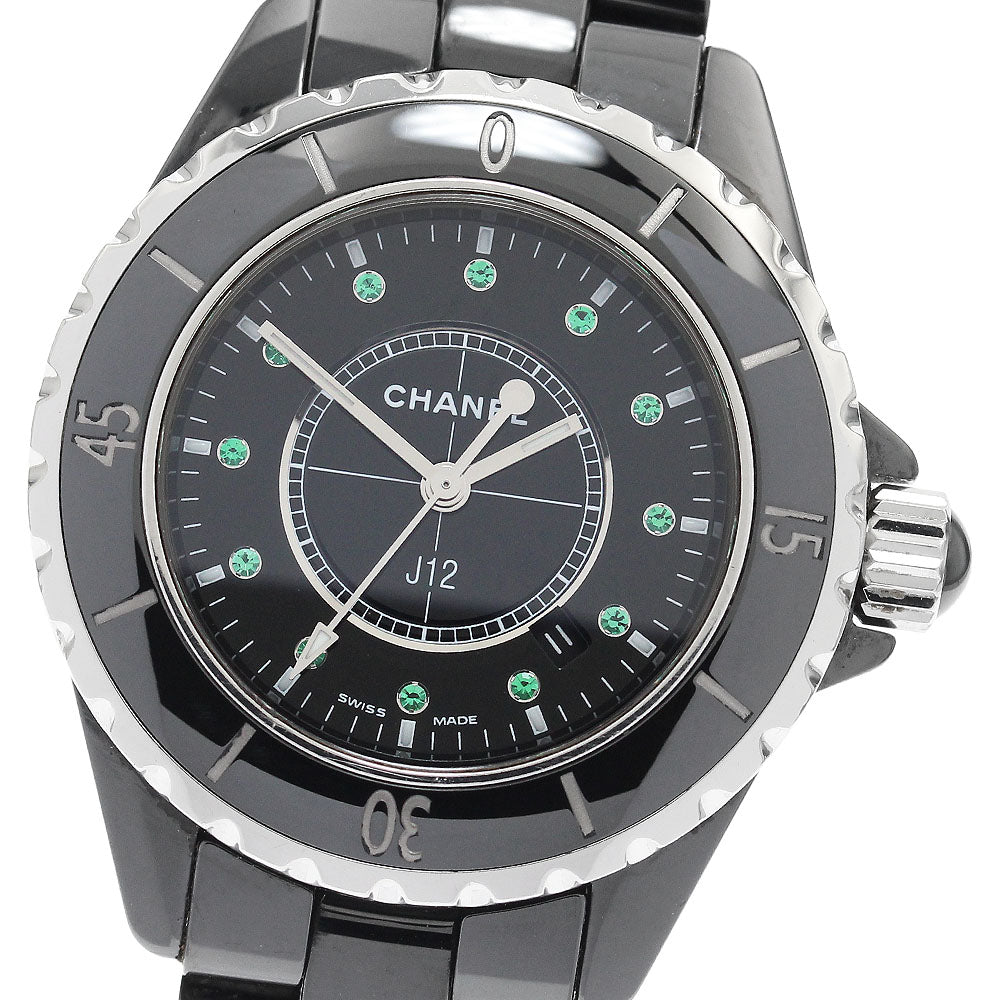 CHANEL J12 H2130 Black Ceramic 12P Emerald black Dial Quartz Ladies Watch_890256