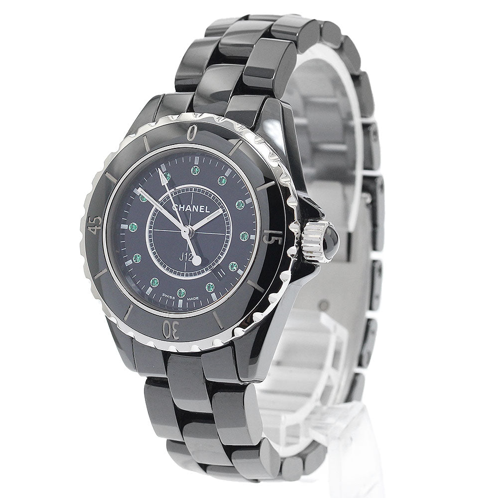 CHANEL J12 H2130 Black Ceramic 12P Emerald black Dial Quartz Ladies Watch_890256