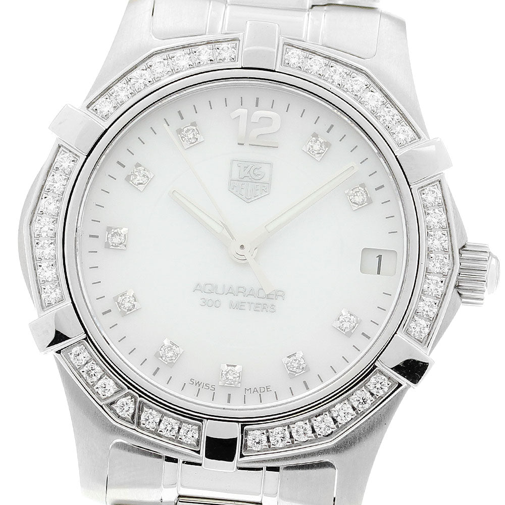 TAG HEUER Aqua racer WAF1313 date diamond bezel White shell Dial Quartz Ladies Watch_890697