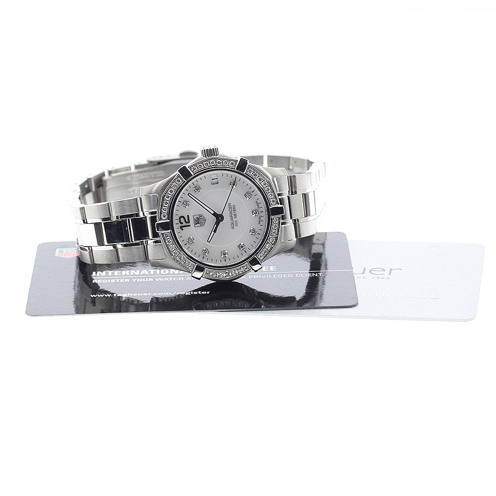 TAG HEUER Aqua racer WAF1313 date diamond bezel White shell Dial Quartz Ladies Watch_890697