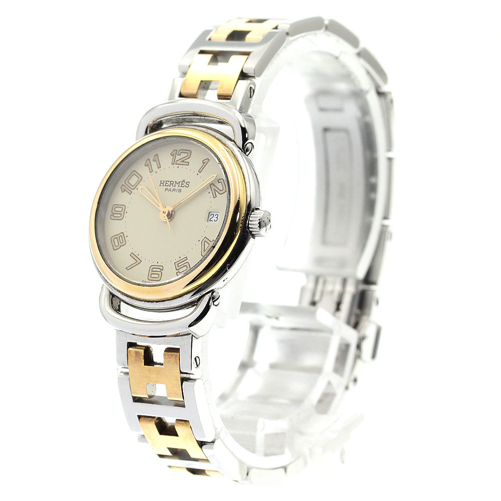 HERMES Pullman PU2.220 Date beige Dial Quartz Ladies Watch_890739