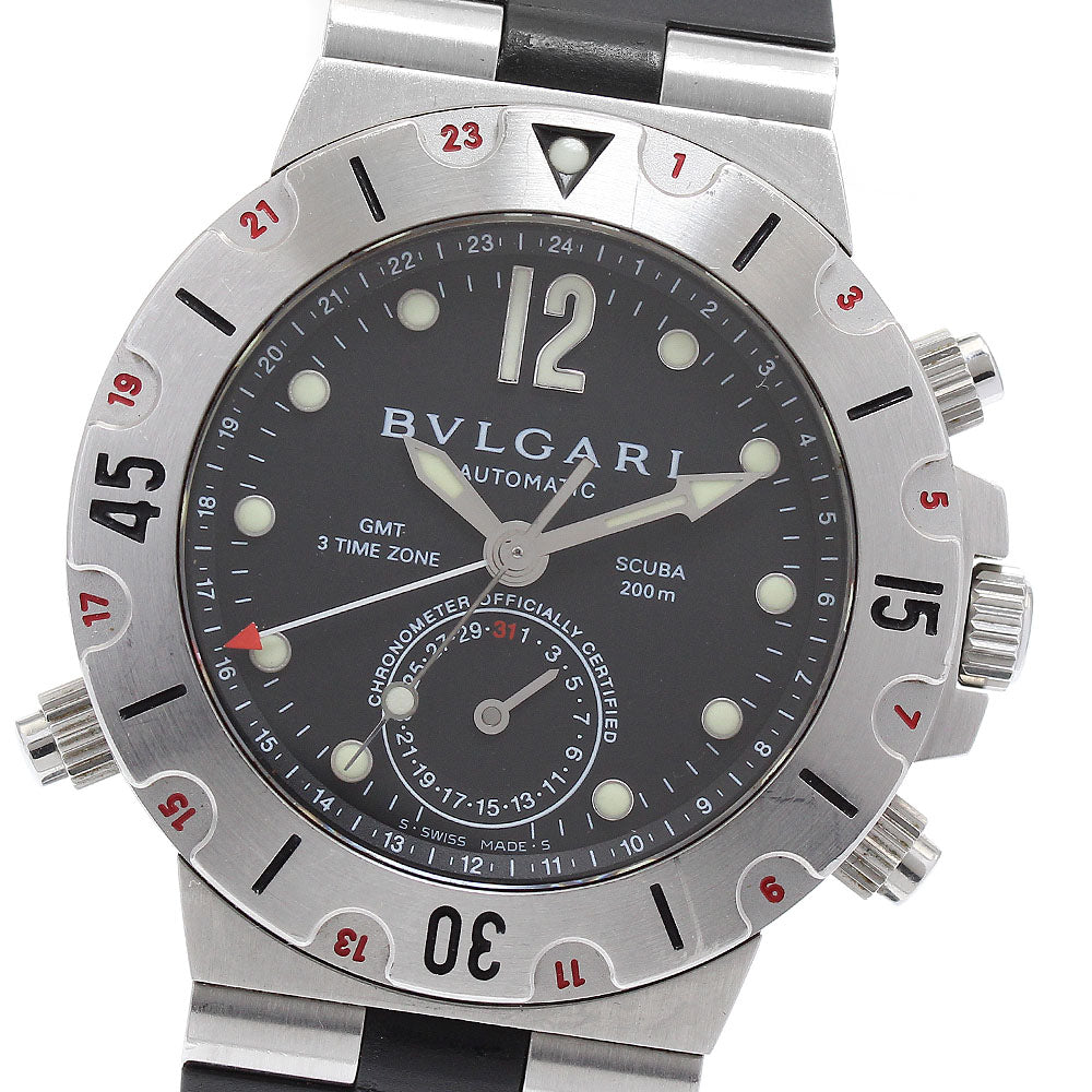BVLGARI Diagono Scuba SD38SGMT GMT date black Dial Automatic Men's Watch_890779