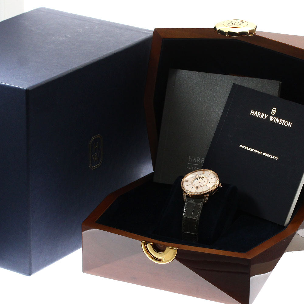 HARRY WINSTON Midnight Moon Phase MIDQMP39RR002 K18PG diamond bezel Silver Dial Quartz Men's Watch_890930
