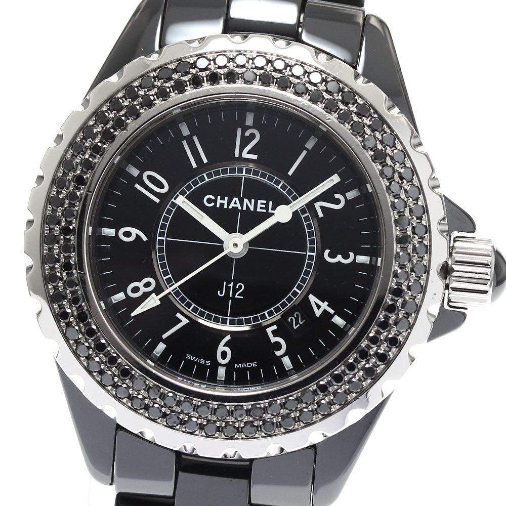 CHANEL J12 H1416 black ceramic black diamond bezel Quartz Ladies Watch_891205