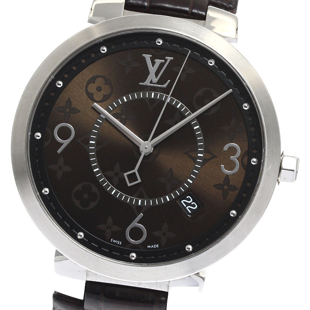 LOUIS VUITTON Tambour Slim Monogram QA005 Date Brown Dial Quartz Men's Watch_891217