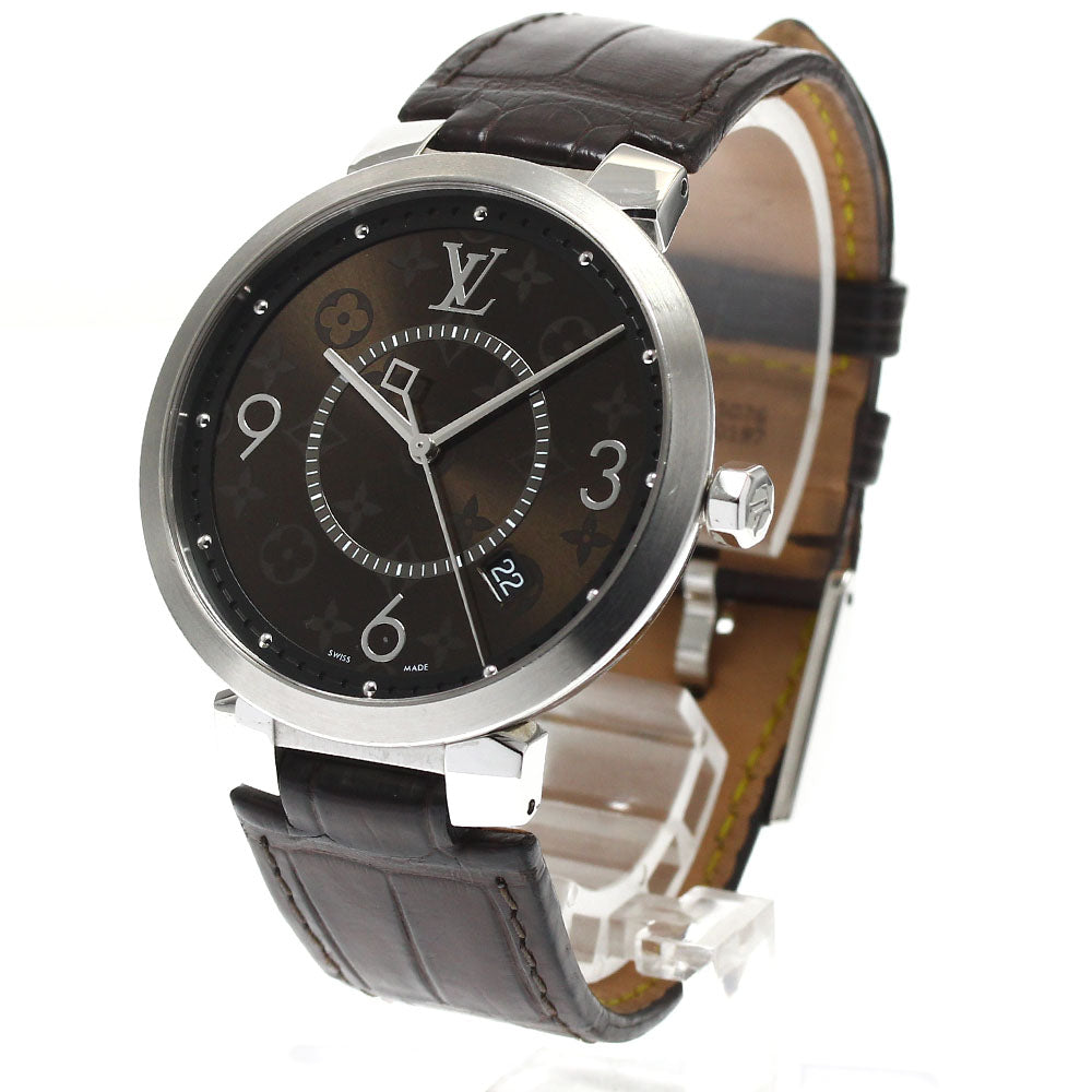 LOUIS VUITTON Tambour Slim Monogram QA005 Date Brown Dial Quartz Men's Watch_891217