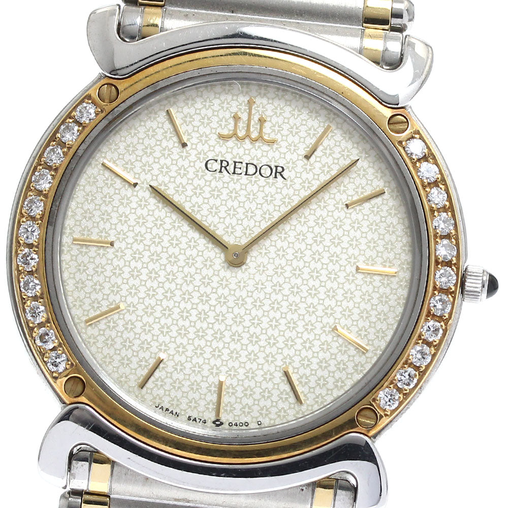 SEIKO CREDOR Linea Kuruba GKJX060/5A74-0190 Bezel Diamond QZ Men's Watch_891342