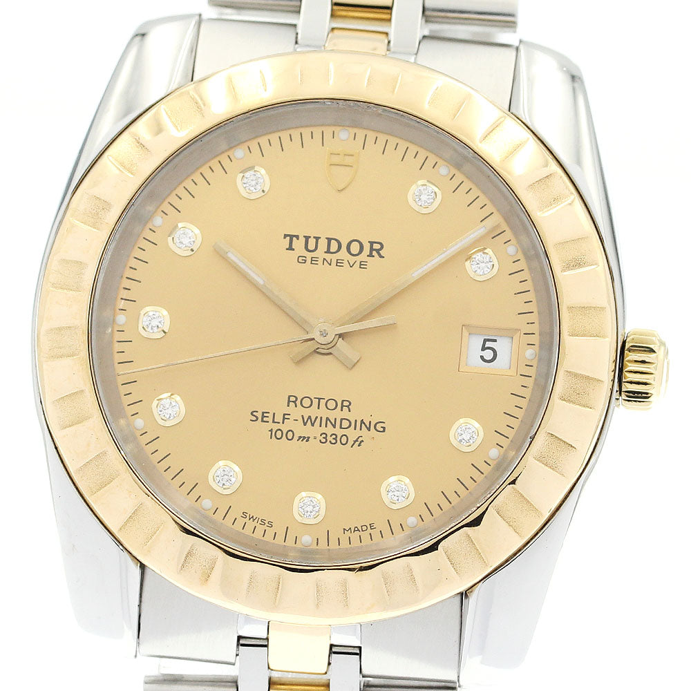 TUDOR Classic Date 21013 YG2 tone 10P diamond Automatic Men's Watch_891451