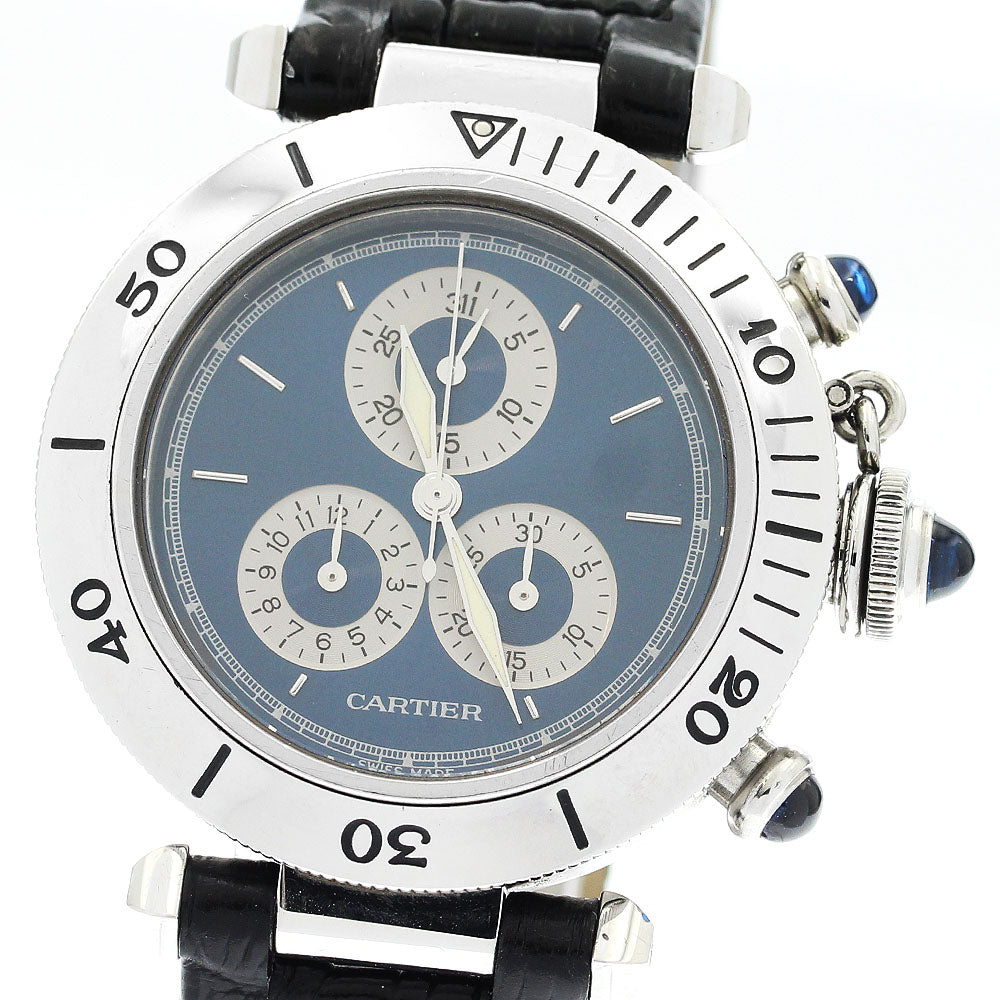 CARTIER Pasha 35 Chrono Reflex W3100855 Perpetual calendar blue Dial Quartz Men's Watch_891596