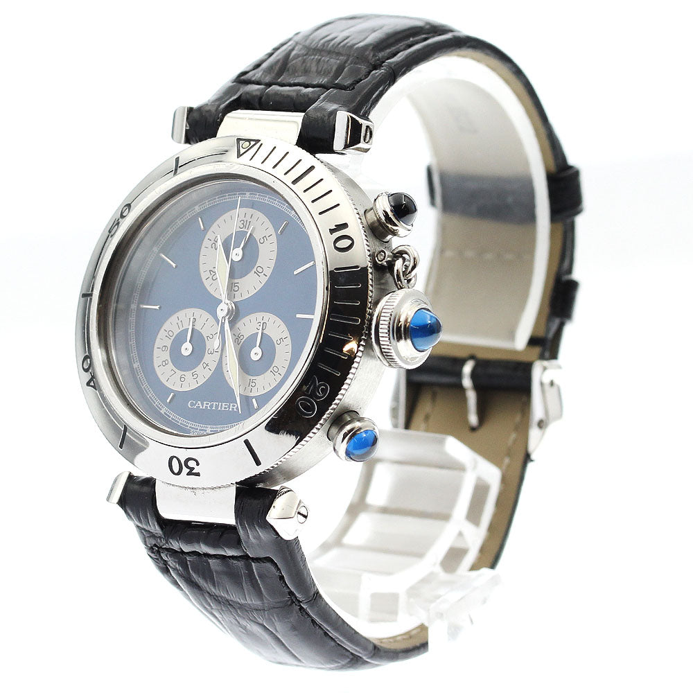CARTIER Pasha 35 Chrono Reflex W3100855 Perpetual calendar blue Dial Quartz Men's Watch_891596