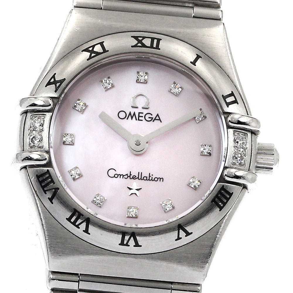 OMEGA Constellation Mini My Choice 1566.66 12P side diamond Pink shell Dial Quartz Ladies Watch_891805