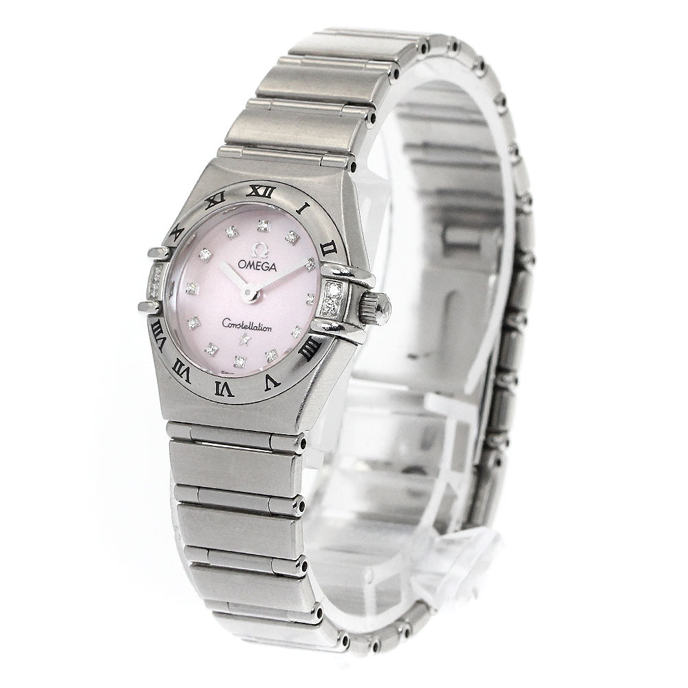 OMEGA Constellation Mini My Choice 1566.66 12P side diamond Pink shell Dial Quartz Ladies Watch_891805
