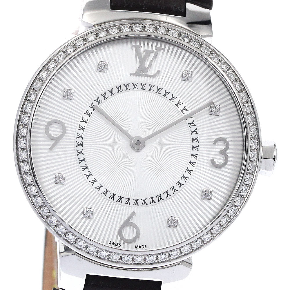 LOUIS VUITTON Tambour Q13ML Diamond Bezel Silver Dial Quartz Ladies Watch_891996