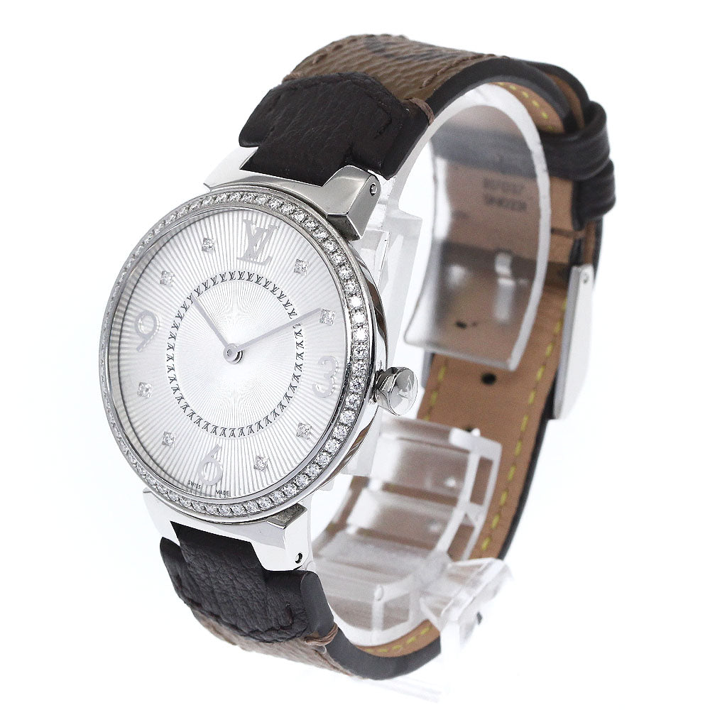 LOUIS VUITTON Tambour Q13ML Diamond Bezel Silver Dial Quartz Ladies Watch_891996