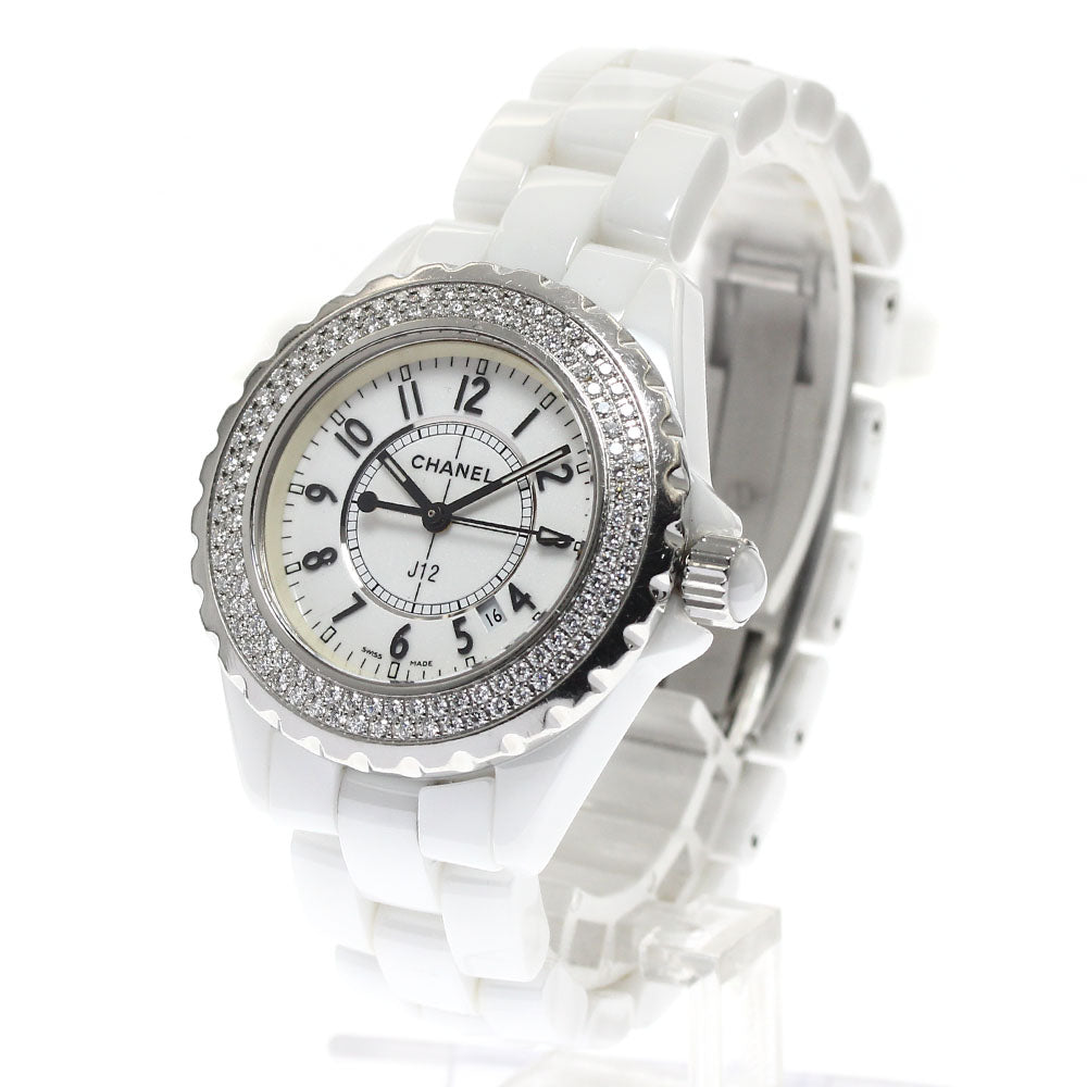 CHANEL J12 H0967 Diamond Bezel White Ceramic Date Quartz Ladies Watch_892264