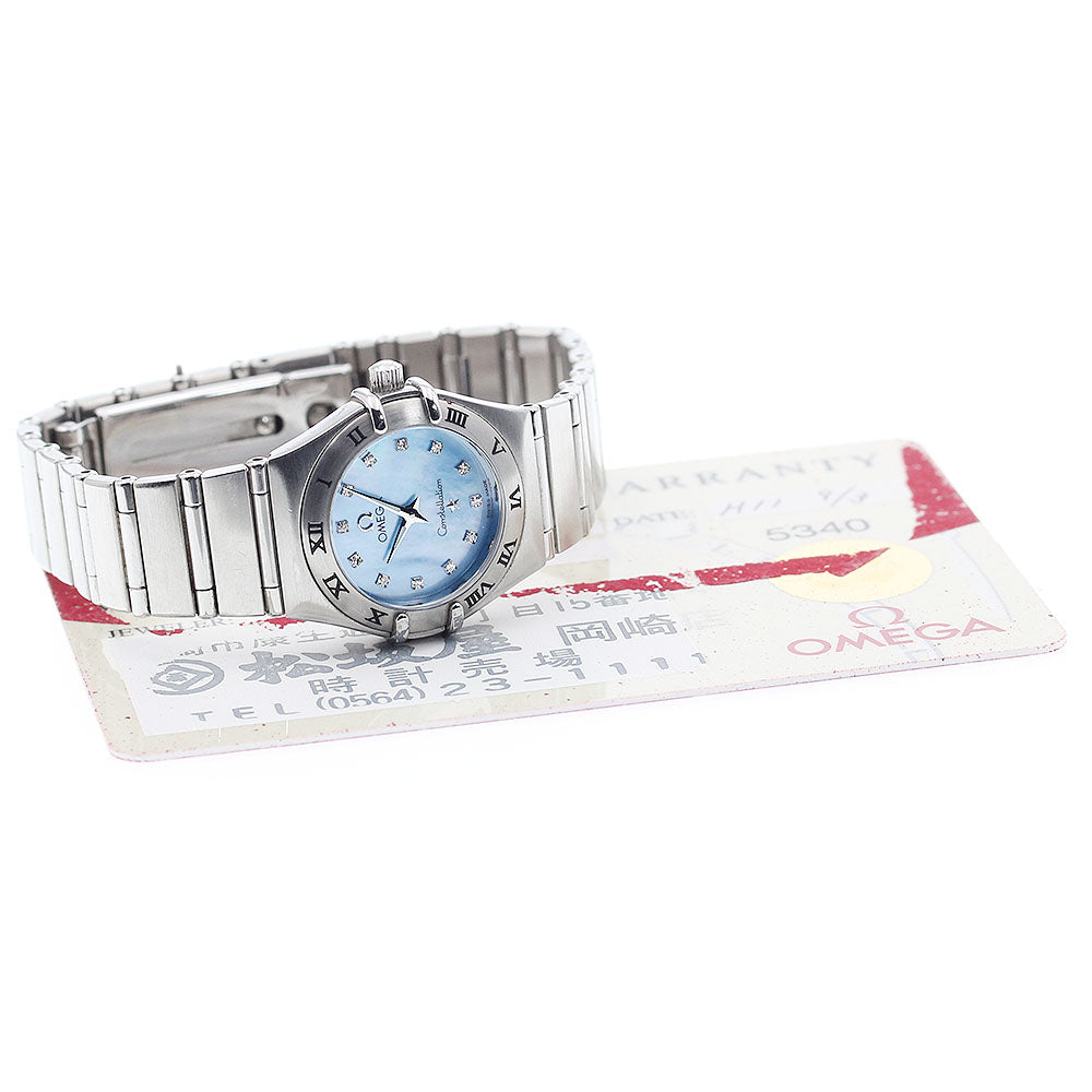 OMEGA Constellation Mini 1562.85 12P diamond Blue shell Dial Quartz Ladies Watch_892324