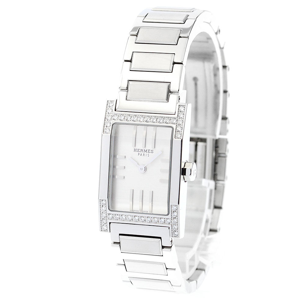 HERMES tandem TA1.230 Diamond Bezel Silver Dial Quartz Ladies Watch_892328