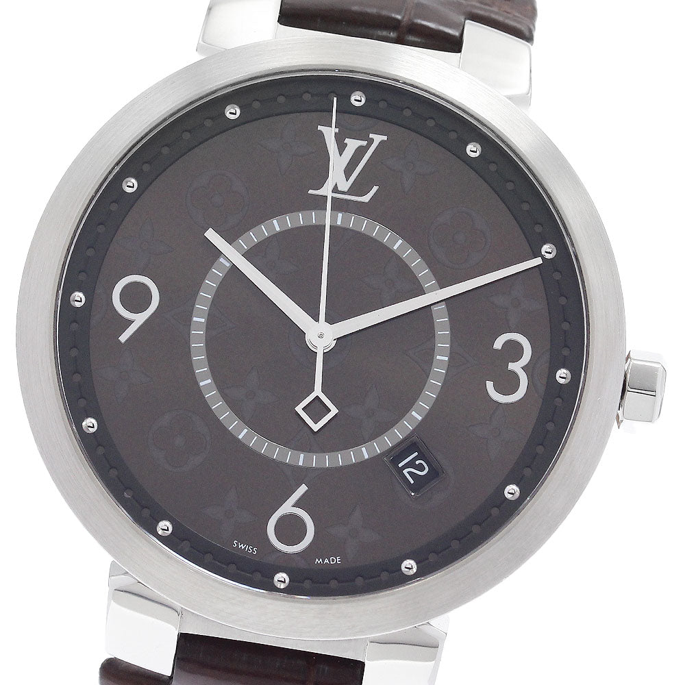 LOUIS VUITTON Tambour Slim Monogram QA005 Date Brown Dial Quartz Men's Watch_892406