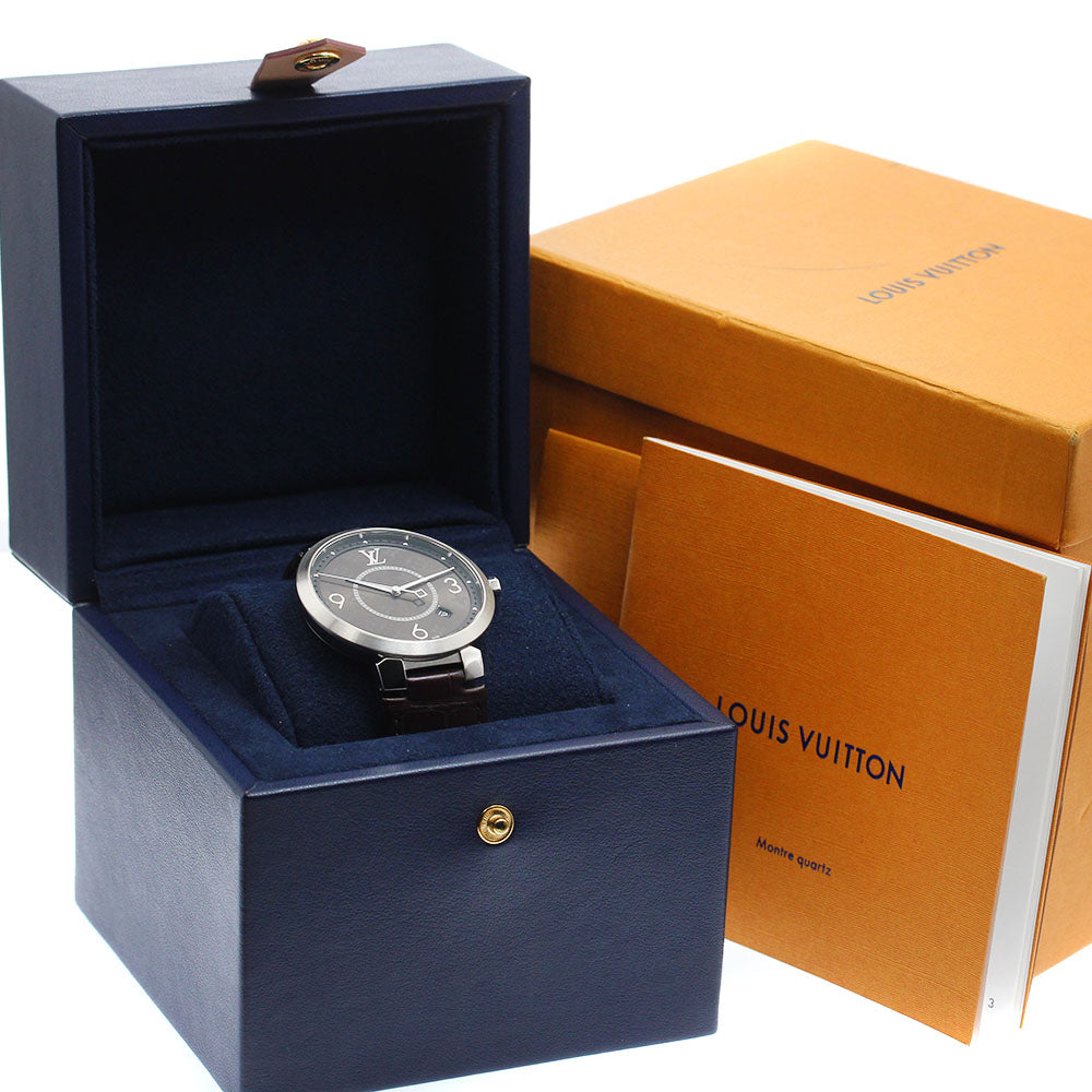 LOUIS VUITTON Tambour Slim Monogram QA005 Date Brown Dial Quartz Men's Watch_892406