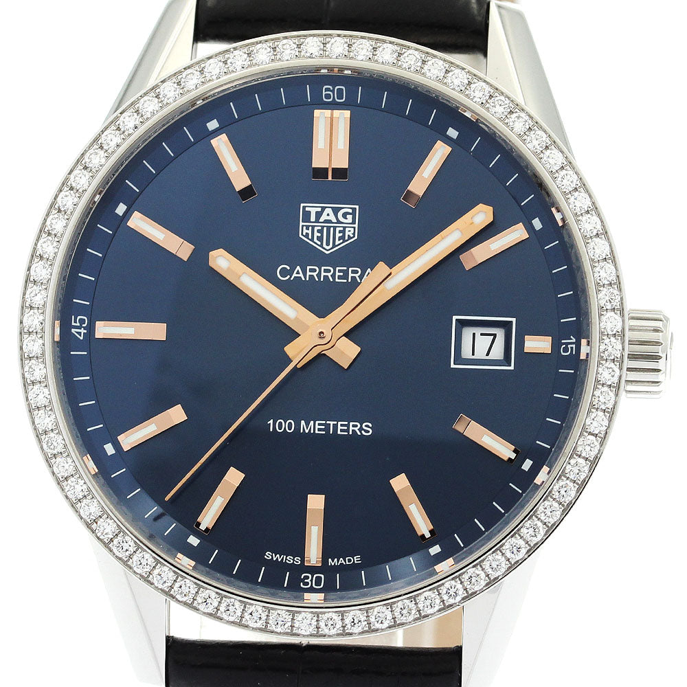 TAG HEUER Carrera WAR1114 date diamond bezel Navy Dial Quartz Men's Watch_892559