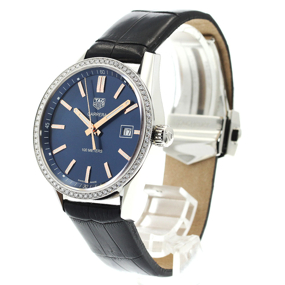 TAG HEUER Carrera WAR1114 date diamond bezel Navy Dial Quartz Men's Watch_892559